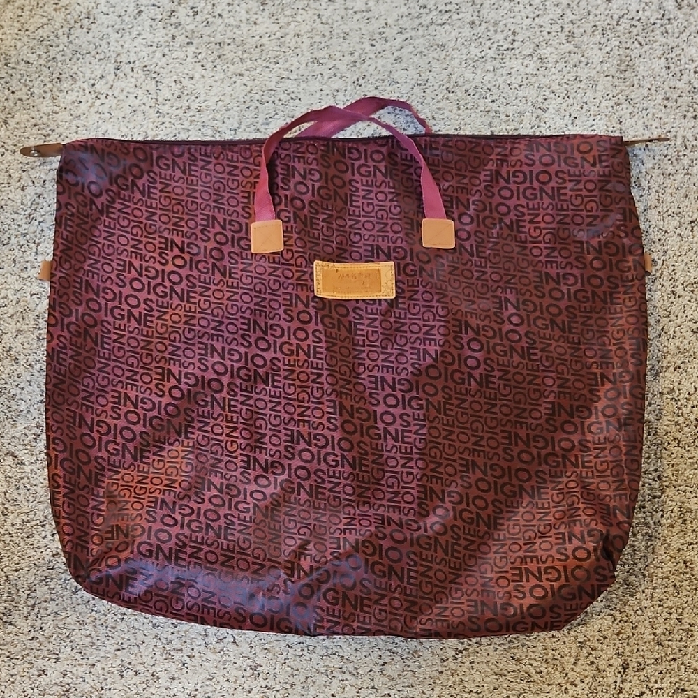 Large Designer Monogram Burgundy Tote Bag